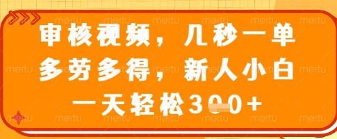 审核视频，几秒一单，多劳多得，新人小白一天轻松3张【揭秘】-资源社区