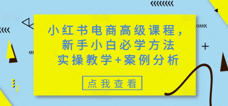 小红书电商高级课程，新手小白必学方法，实操教学+案例分析-资源社区