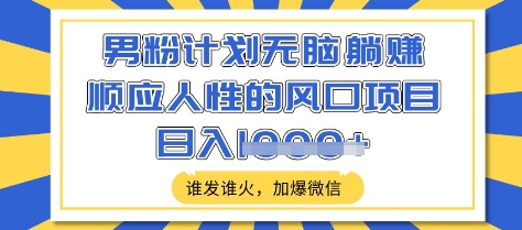 男粉计划无脑躺Z，顺应人性的风口项目，谁发谁火，加爆微信，日入多张【揭秘】-资源社区