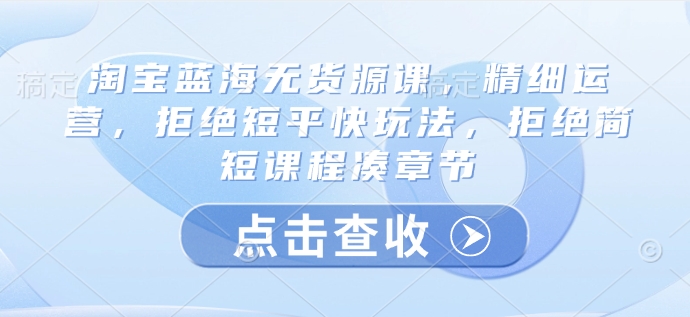 淘宝蓝海无货源课，精细运营，拒绝短平快玩法，拒绝简短课程凑章节-资源社区