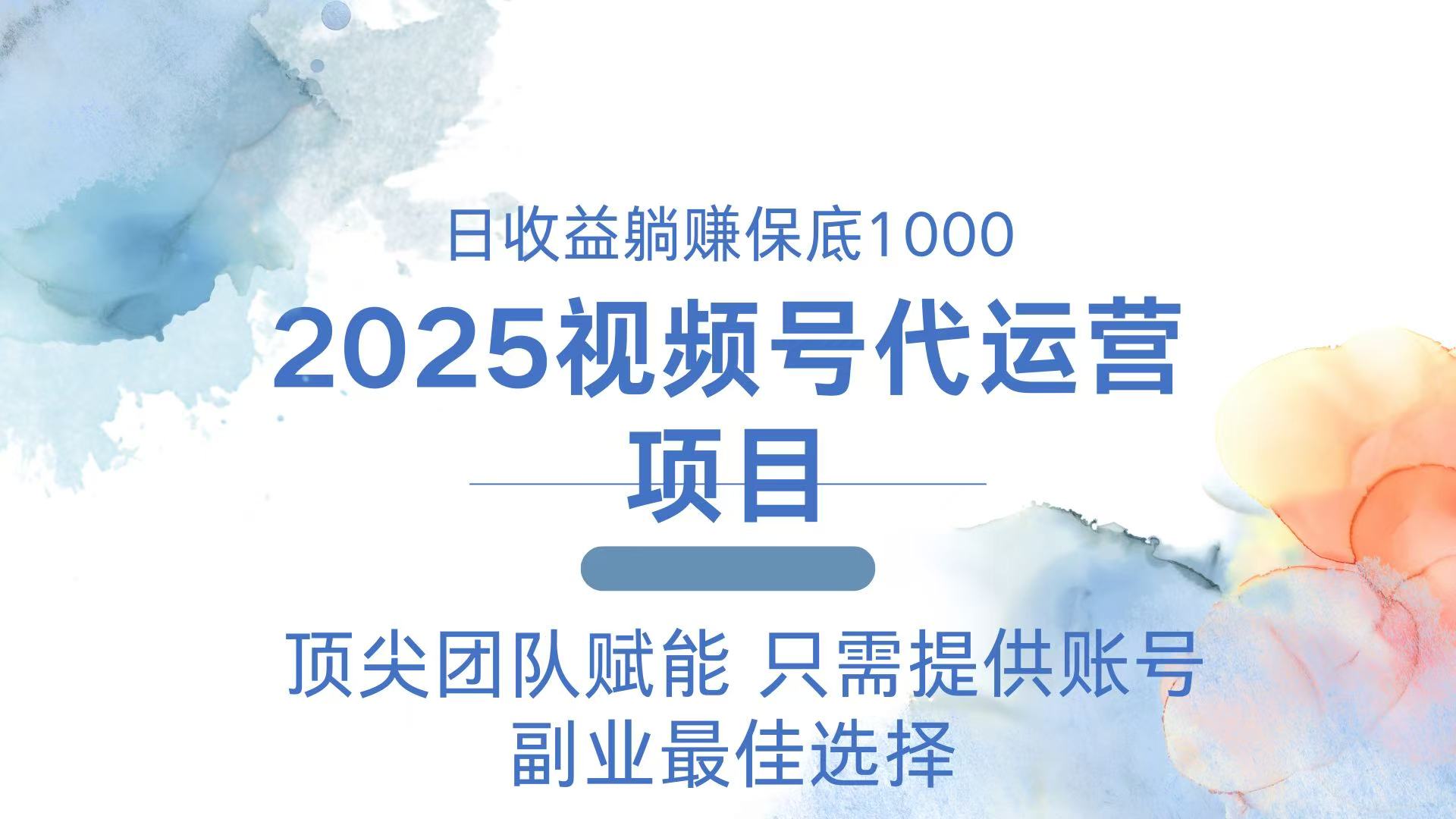 2025视频号代运营 日躺赚1000＋ 只需提供账号-资源社区