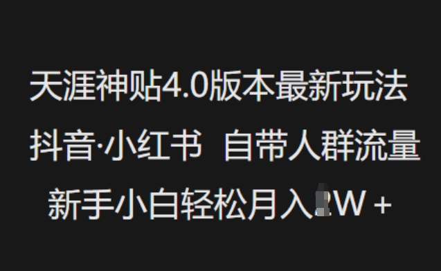 天涯神贴4.0版本最新玩法，抖音·小红书自带人群流量，新手小白轻松月入过W-资源社区