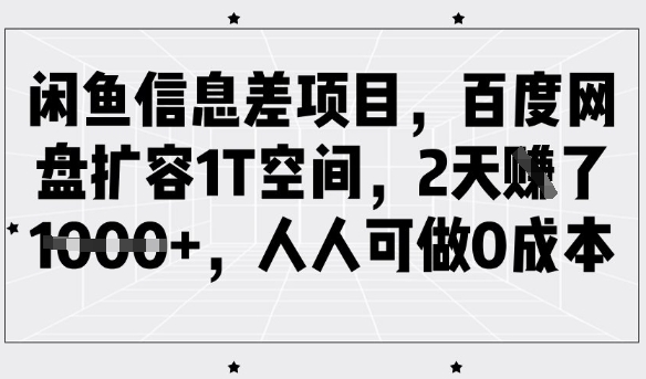 闲鱼信息差项目，百度网盘扩容1T空间，2天收益1k+，人人可做0成本-资源社区