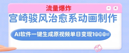 宫崎骏风治愈系动画制作，AI软件一键生成原创视频流量爆炸，单日变现多张，详细实操流程-资源社区