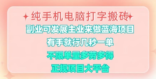 纯手机电脑打字搬砖，有手就行，几秒一单，多劳多得，正规项目大平台【揭秘】-资源社区