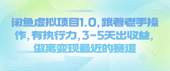 闲鱼虚拟项目1.0，跟着老手操作，有执行力，3-5天出收益，做离变现最近的赛道-资源社区