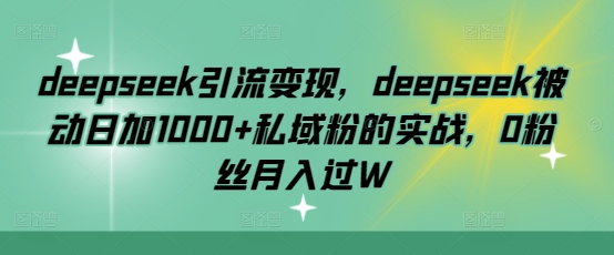 deepseek引流变现，deepseek被动日加1000+私域粉的实战，0粉丝月入过W-资源社区