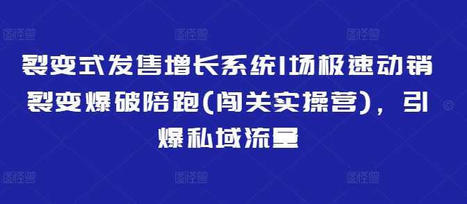 裂变式发售增长系统1场极速动销裂变爆破陪跑(闯关实操营)，引爆私域流量-资源社区