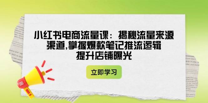 小红书电商流量课：揭秘流量来源渠道,掌握爆款笔记推流逻辑,提升店铺曝光-资源社区