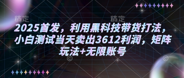 2025首发，利用黑科技带货打法，小白测试当天卖出3612利润，矩阵玩法+无限账号【揭秘】-资源社区